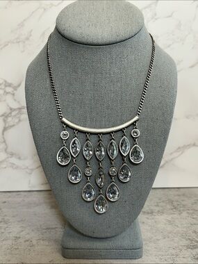 Touchstone Crystal Silver-Tone Teardrop Swarovski Crystal Fringe Necklace